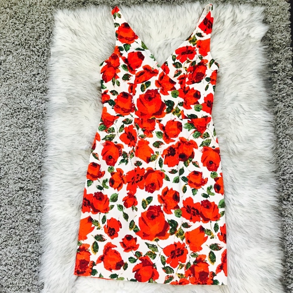 bebe Dresses & Skirts - Bebe Red & White Floral Rose Mini Dress